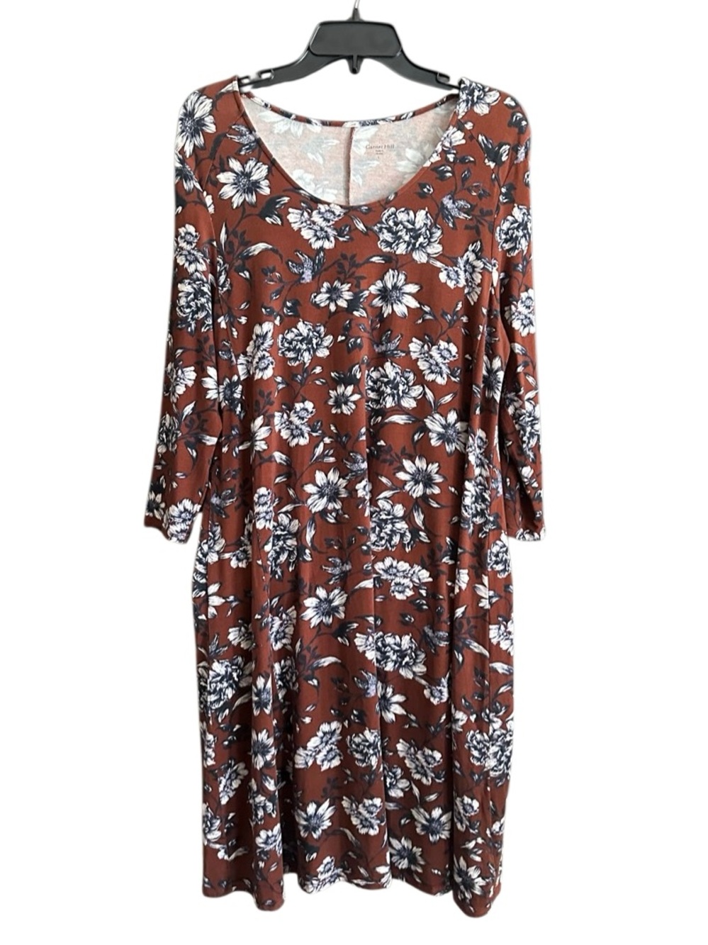 Garnet Hill Brown Floral Scoop Neck Women’s Dress. Size Large.